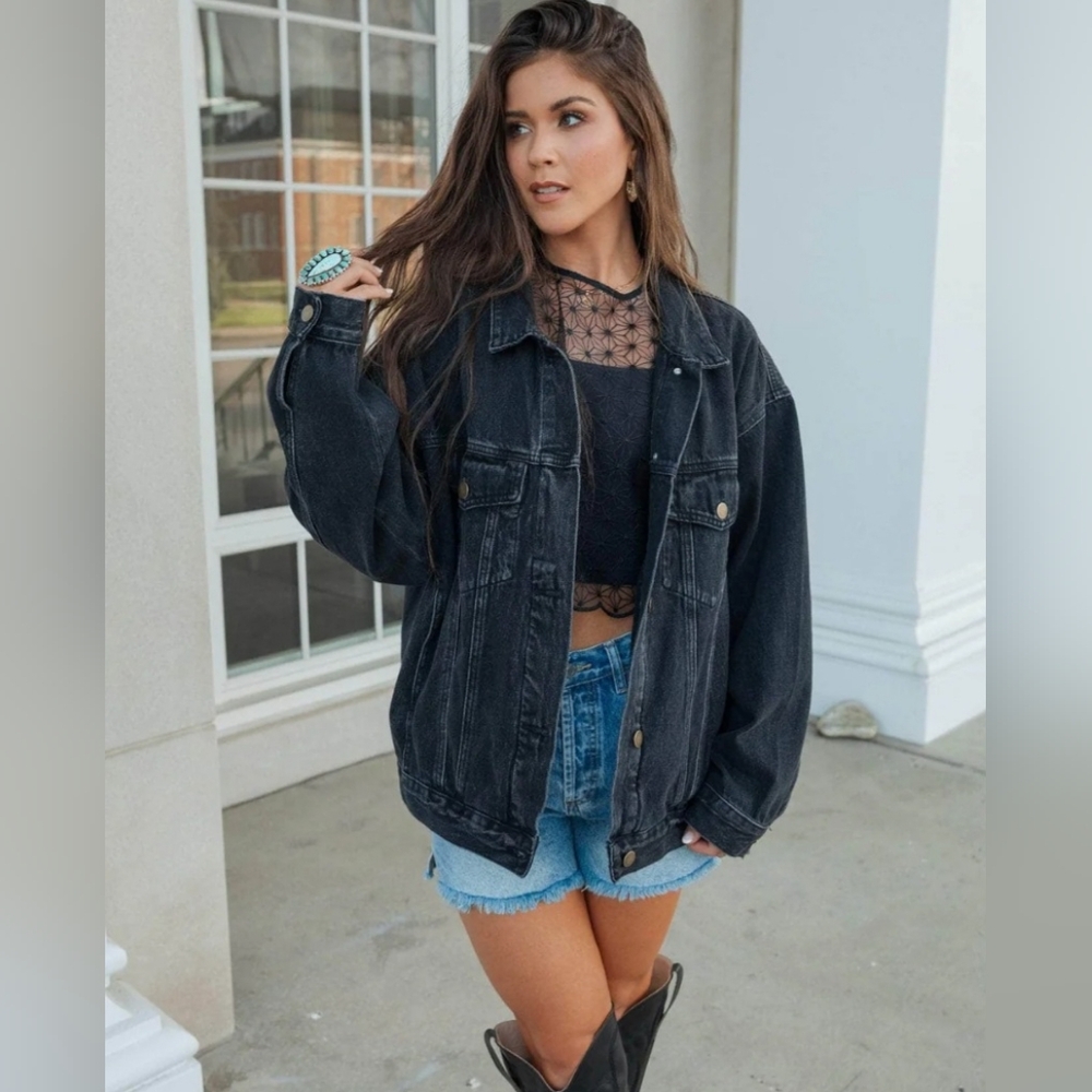 Women's Black Denim Oversized Jacket